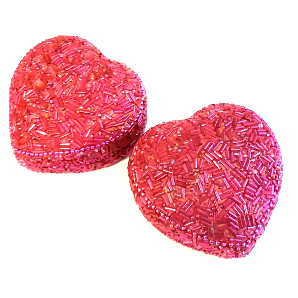 Set Of Two Beaded Heart Tins